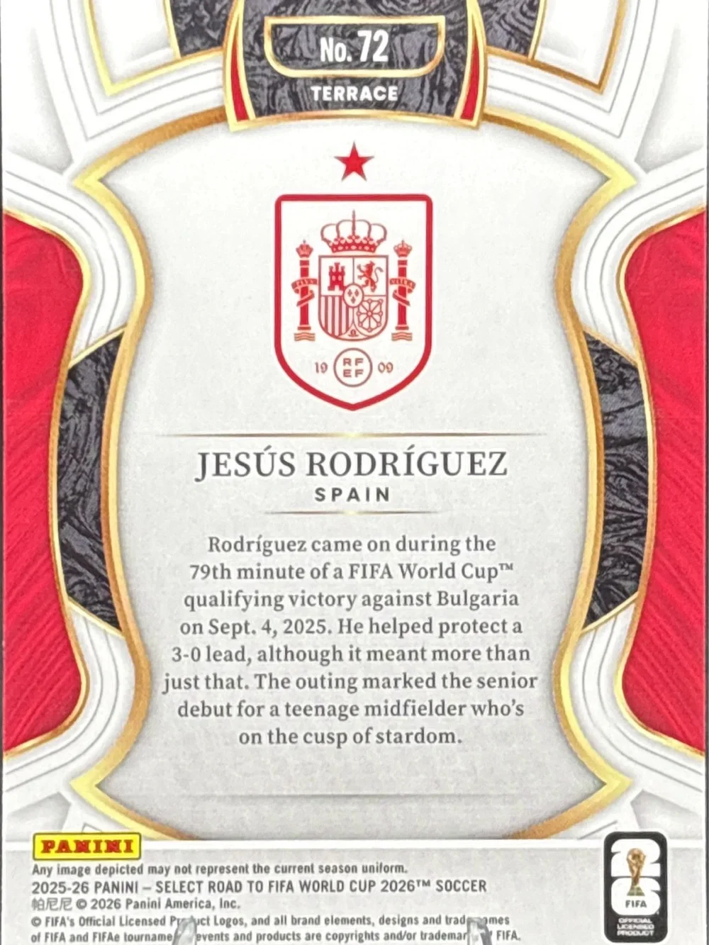 Panini Select Spain Jesús Rodríguez Rookie World Cup Trading Card
